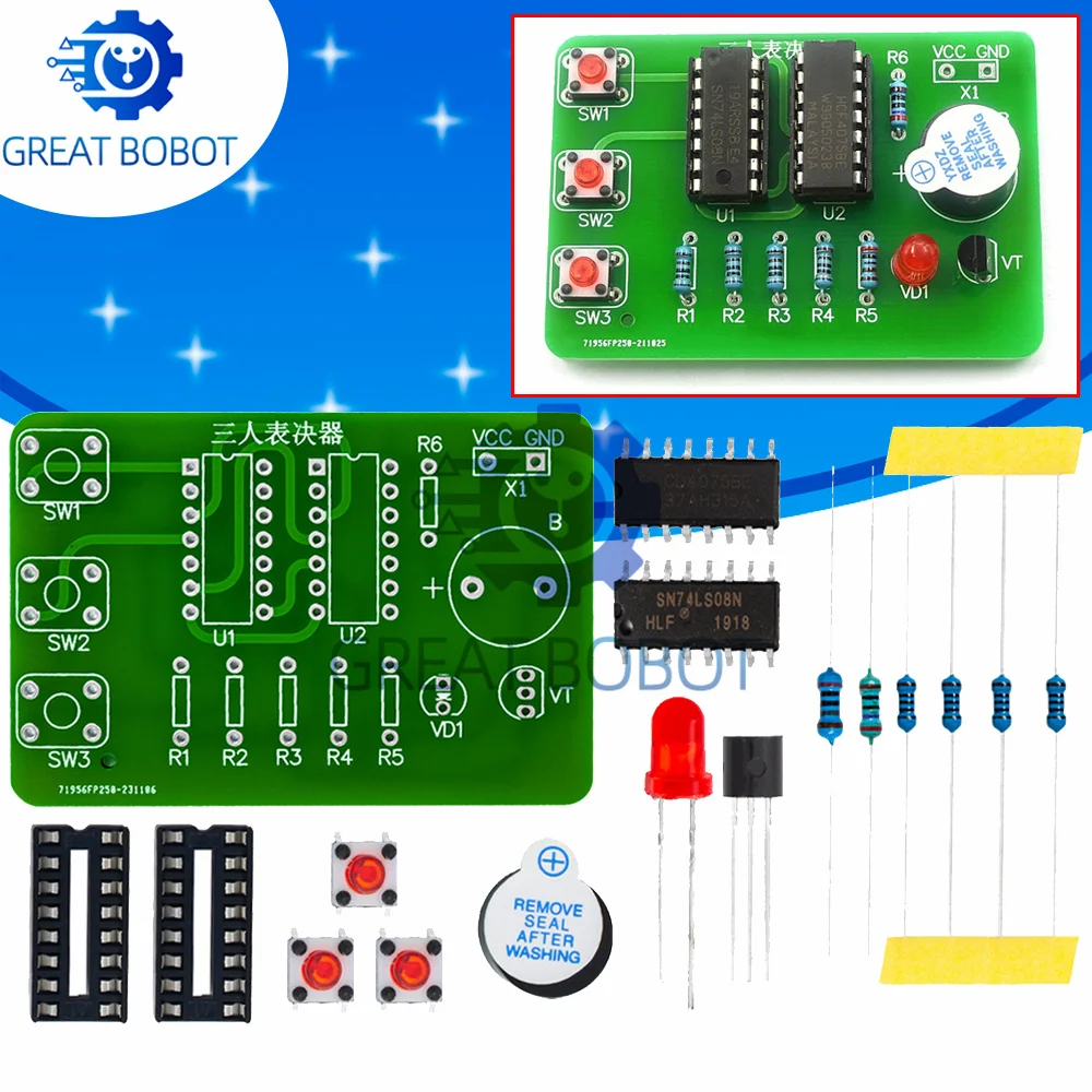 Non-Gate Type 3-Person Voter Digital Circuit Kit - DIY Lab Tool for Electronic Principles Classroom Teaching