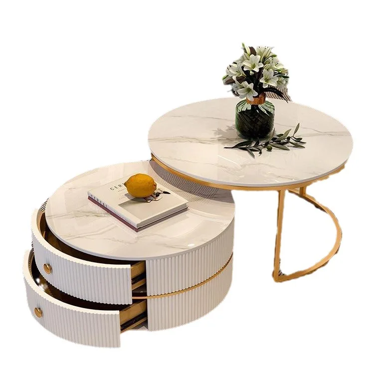 

Round double-layer coffee table combination light luxury modern simple living room household small apartment Nordic cream