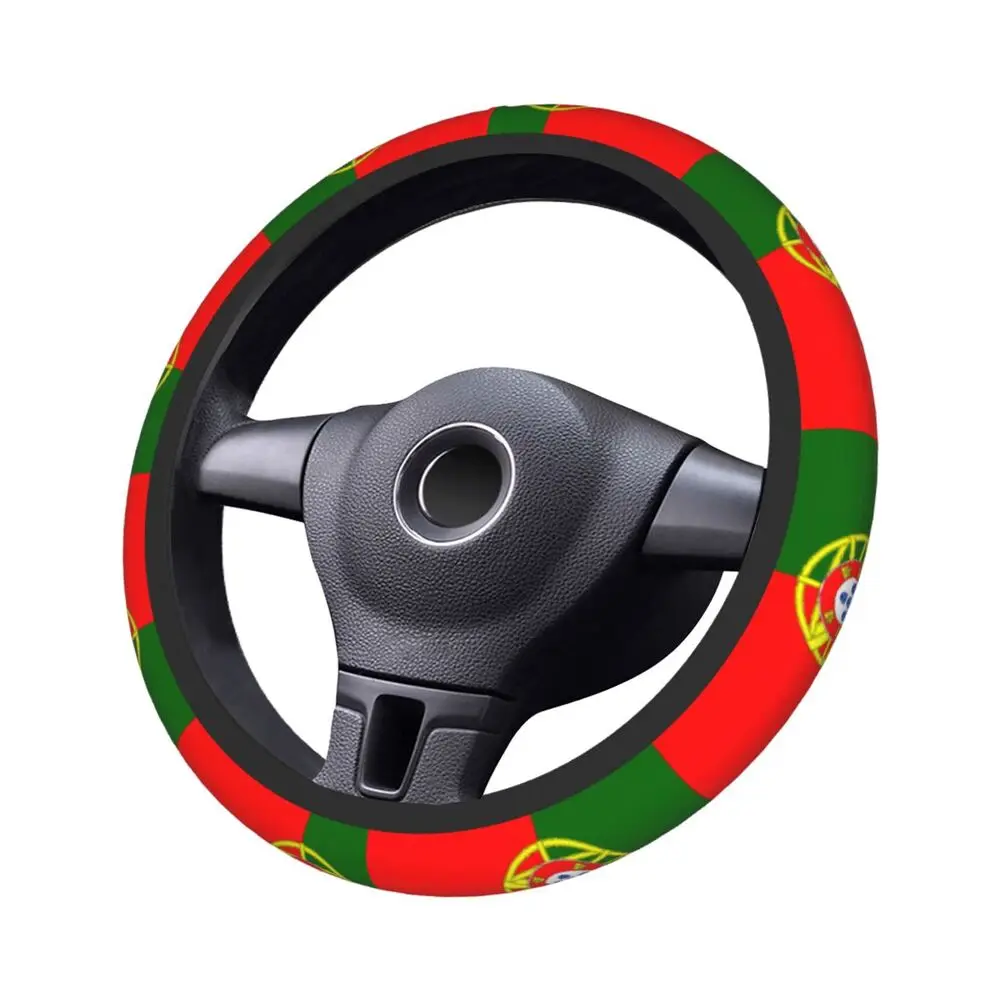 Car Steering Wheel Cover Universal Portugal Flag 38Cn 15 Inch Elastic Steering Wheel Protective Case Auto Parts