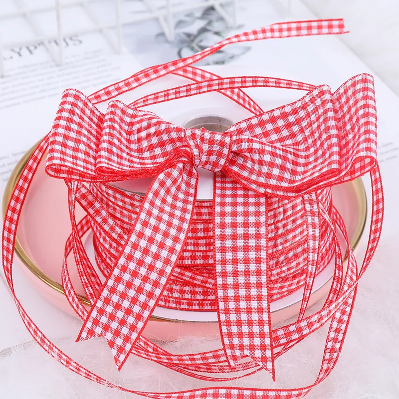 10Y/Roll Scottish Grid Checked Plaid Ribbons For Handmade DIY Bow Crafts Home Gift Packaging Christmas Accessory Decoration