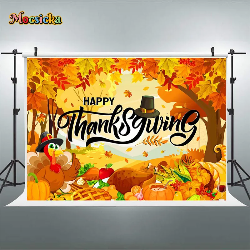 Happy Thanksgiving Day Banner Hintergrund Ahorn Blätter Truthahn Kürbis Herbst Dekorationen Home Party liefert Fotografie Hintergrund