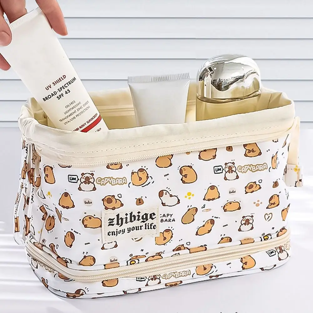 Cute Capybara Cosmetic Bag Large Capacity Double Layer Storage Bag Dry and Wet Separation Toiletry Bags Cute Puppy Pencil Bag