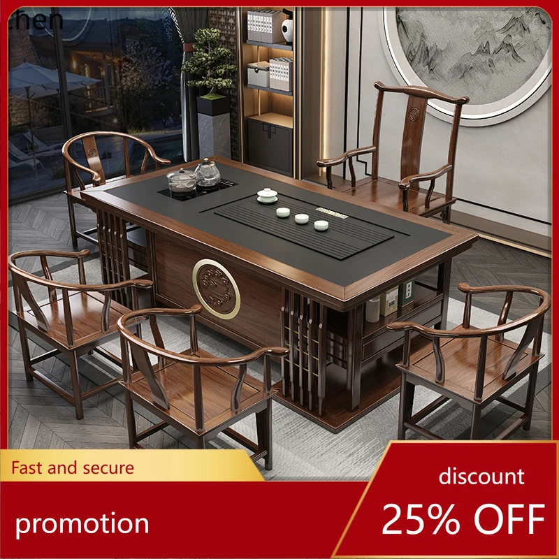 

HT Tea Table and Chair Set Office Home Solid Wood Set Integrated Tea Table