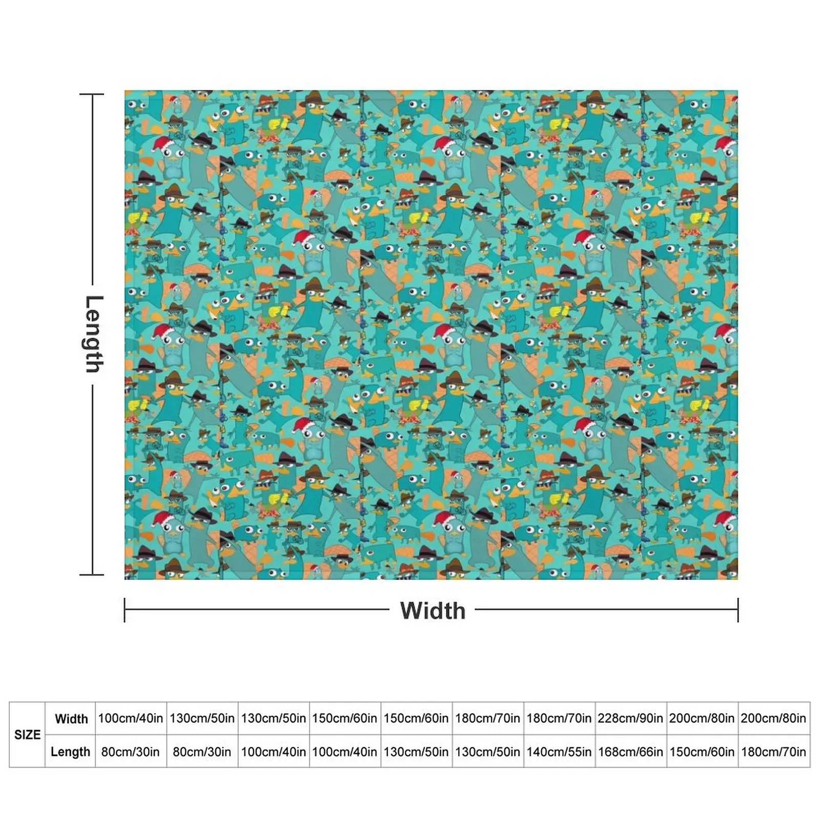 Perry the Platypus Phineas and Ferb Collage Pattern Design - Aquamarine Background Graphic Throw Blanket Single Blankets