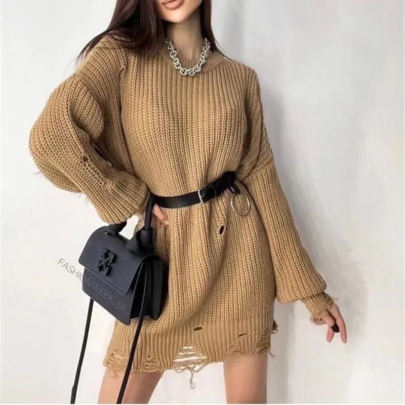 Fall Clothes 2024 Women Long Sleeve Top Y2k Clothes Long Sweater Women Japanese Punk Pink Sweater Y2k Knitted Ripped Pullovers