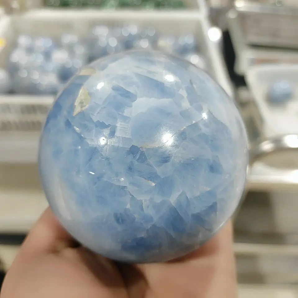 10cm Natural Madagascar Aquamarine Blue SPAR Ball Marine Stone Ocean Jasper kyanite Ball Teaching Material Minerals Collection