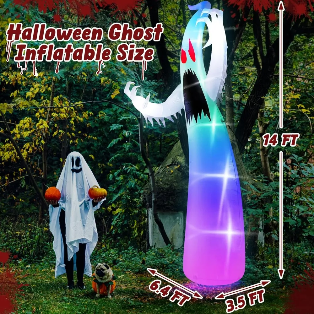 Hinchables gigantes para Halloween, decoraciones inflables de fantasma aterrador, luces cambiantes RGB integradas, fantasma de ojo rojo escalofriante