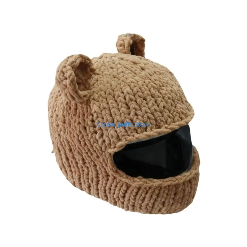 50LE Bear Theme Helmet Cover For Biking Windproof Knit Cap Helmet Protector for Dirt Dust Proof Motorcycling Winter Accessory