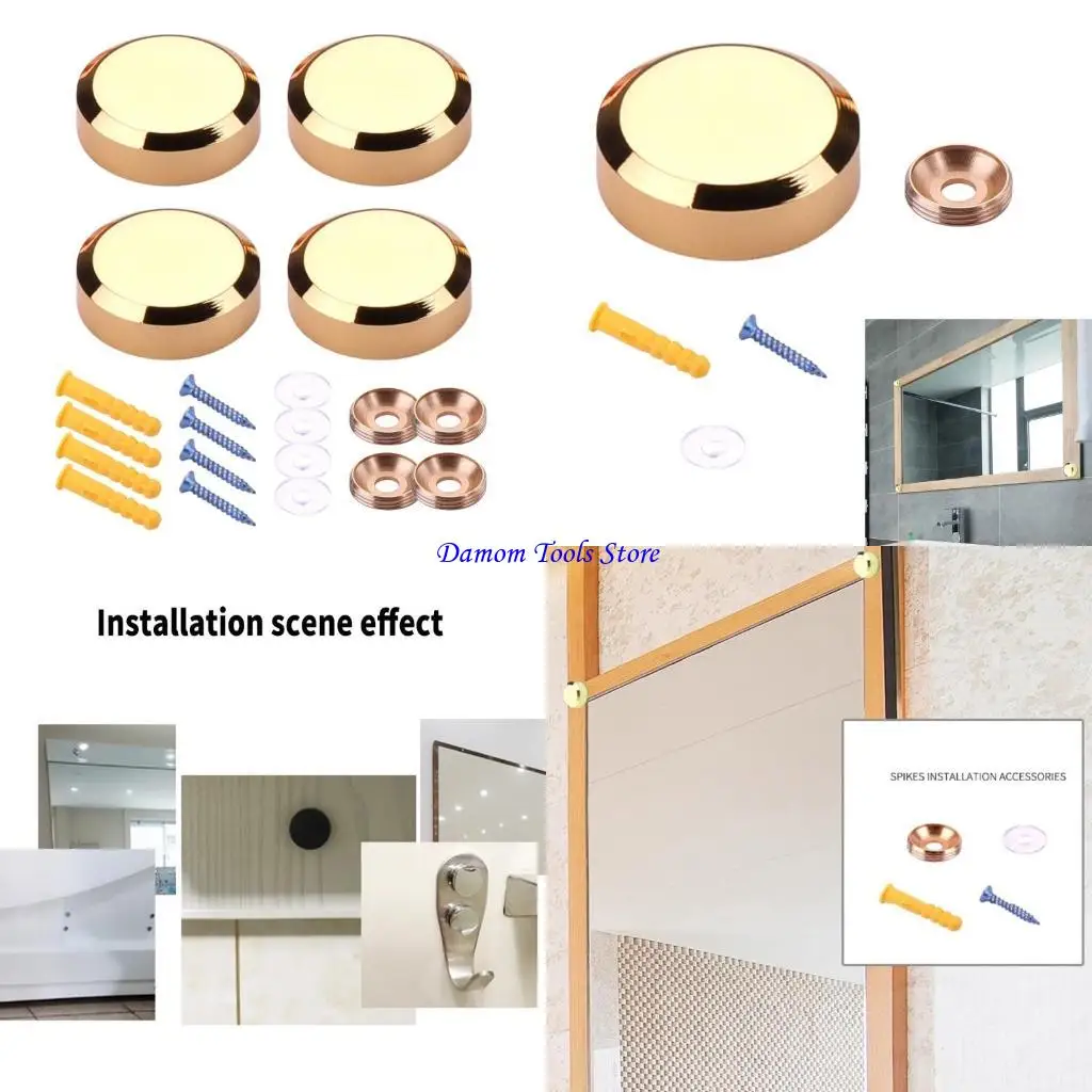 57BE 4Pieces Practical Sturdy Brass Gold Mirror Mounting Screws Easy Installation for Interior Designers and Enthusiasts