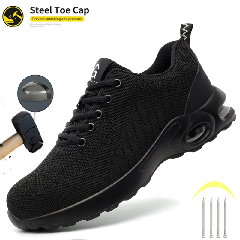 

New Men Safety Shoes Anti-smash Anti-puncture Work Shoe Mesh Breathable Lightweight Work Sneakers Indestructible Protective Boot