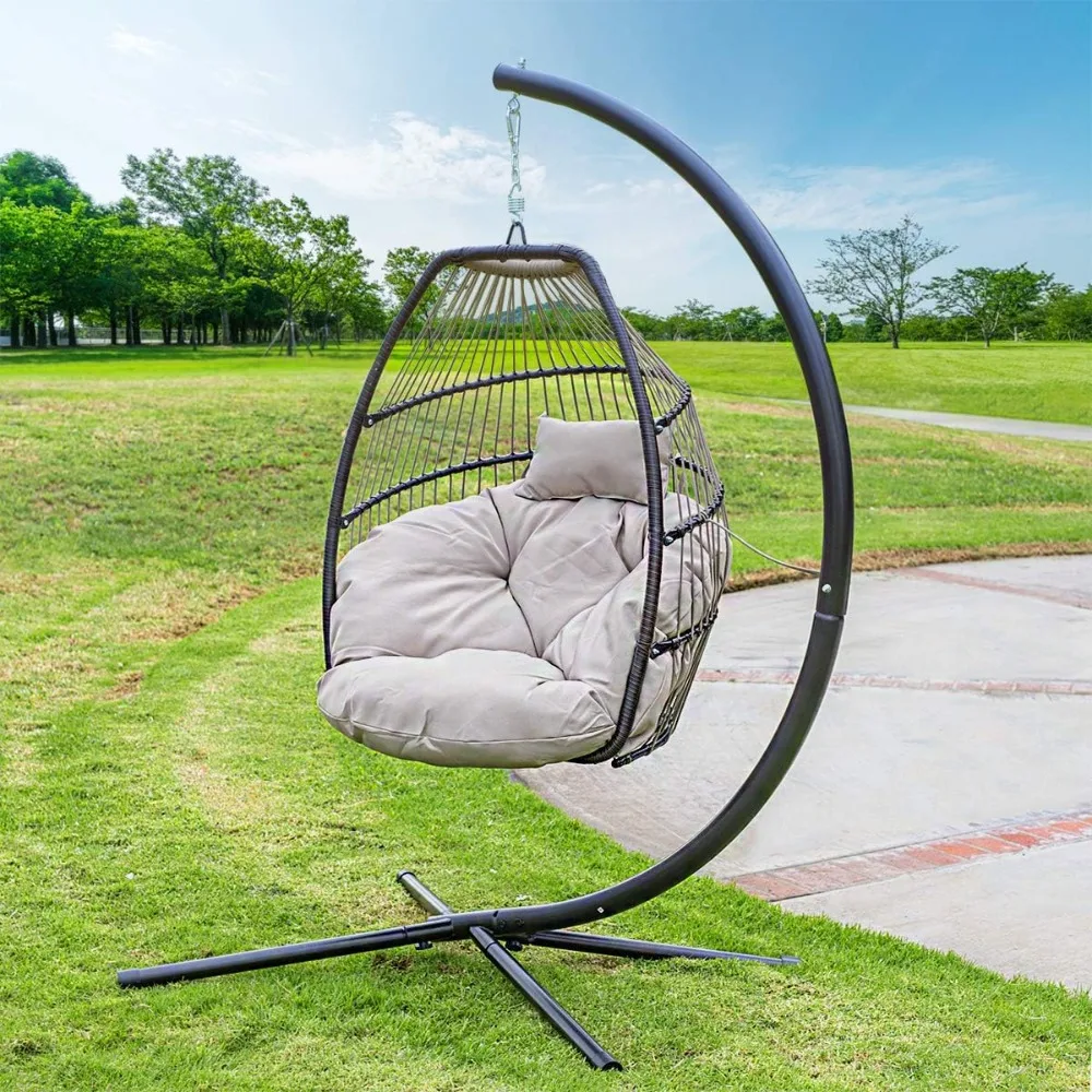 

Hanging Egg Chair with Stand w/Deep Cushion Soft Relaxing Luxury Outdoor Indoor Patio Bedroom Hanging Swinging, Patio Swing