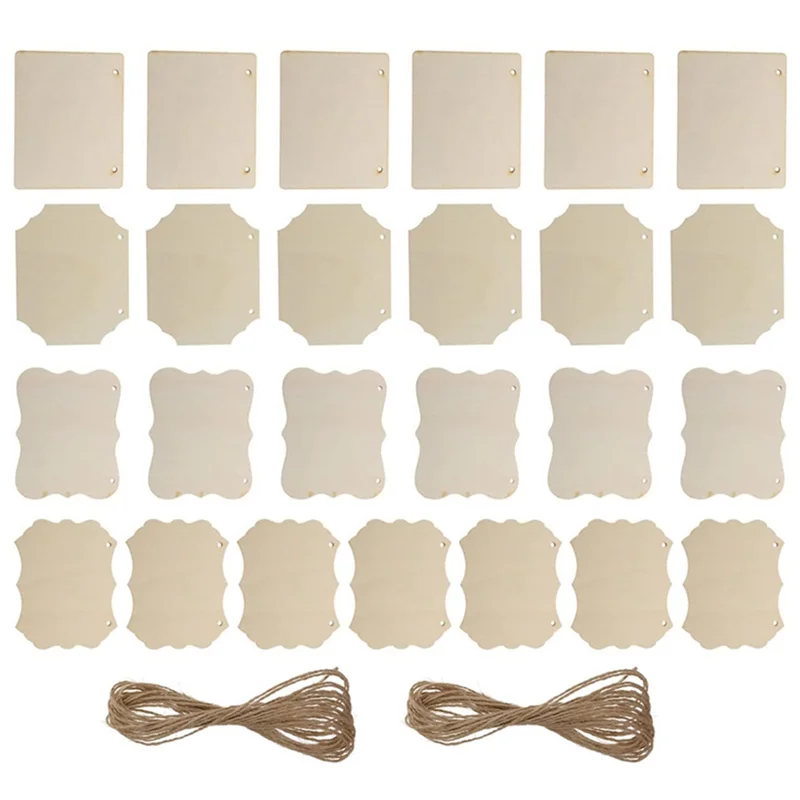 KB-24Pcs رقائق الخشب الفارغة لوحة فارغة شرائح الخشب زخرفة الباب الأمامي تسجيل علامات فارغة لقائمة شرائح الخشب فارغة الخشب