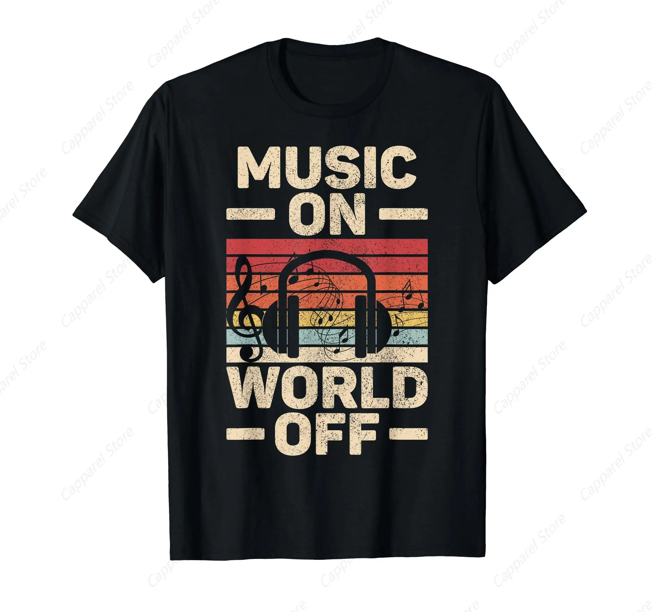 

Music On World Off Music Lovers Musician T-Shirt for Men Cotton 100% Summer Tops Women