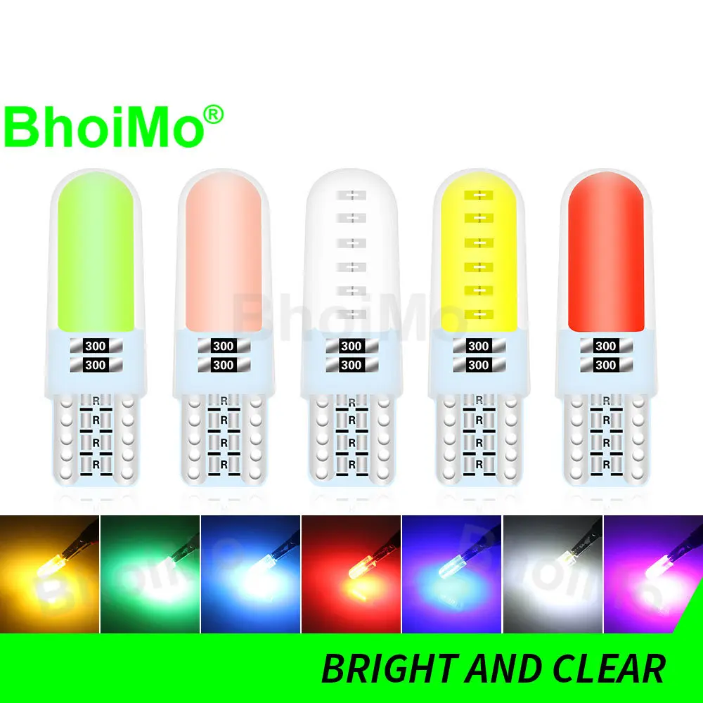 BhoiMo 2PCS Led T10 Bulb W5W 194 Silicone COB License Plate Interior Indicator Door Reading Signal Lamp Car Light Red Parking