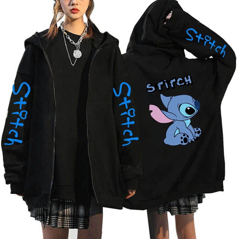 Hoodie Zipper Cartoon Winter Disney Stitch Zip Up Hoodies Women Harajuku Cute Anime Sweatshirt Manga Streetwear Hoody Female