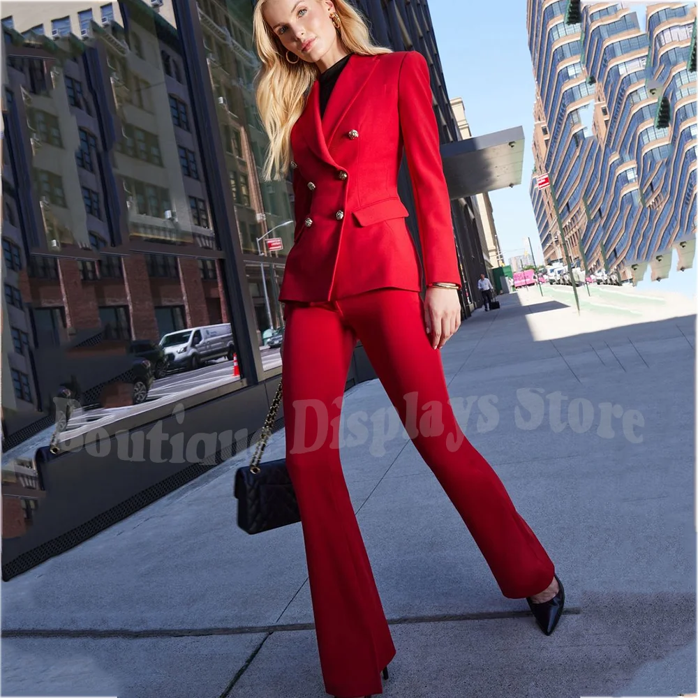 

Elegant Red Peak Lapel Women Suit Vintage Double Breasted Slim Fit Outfit High Quality Office Lady Female Fashion Colthes Set