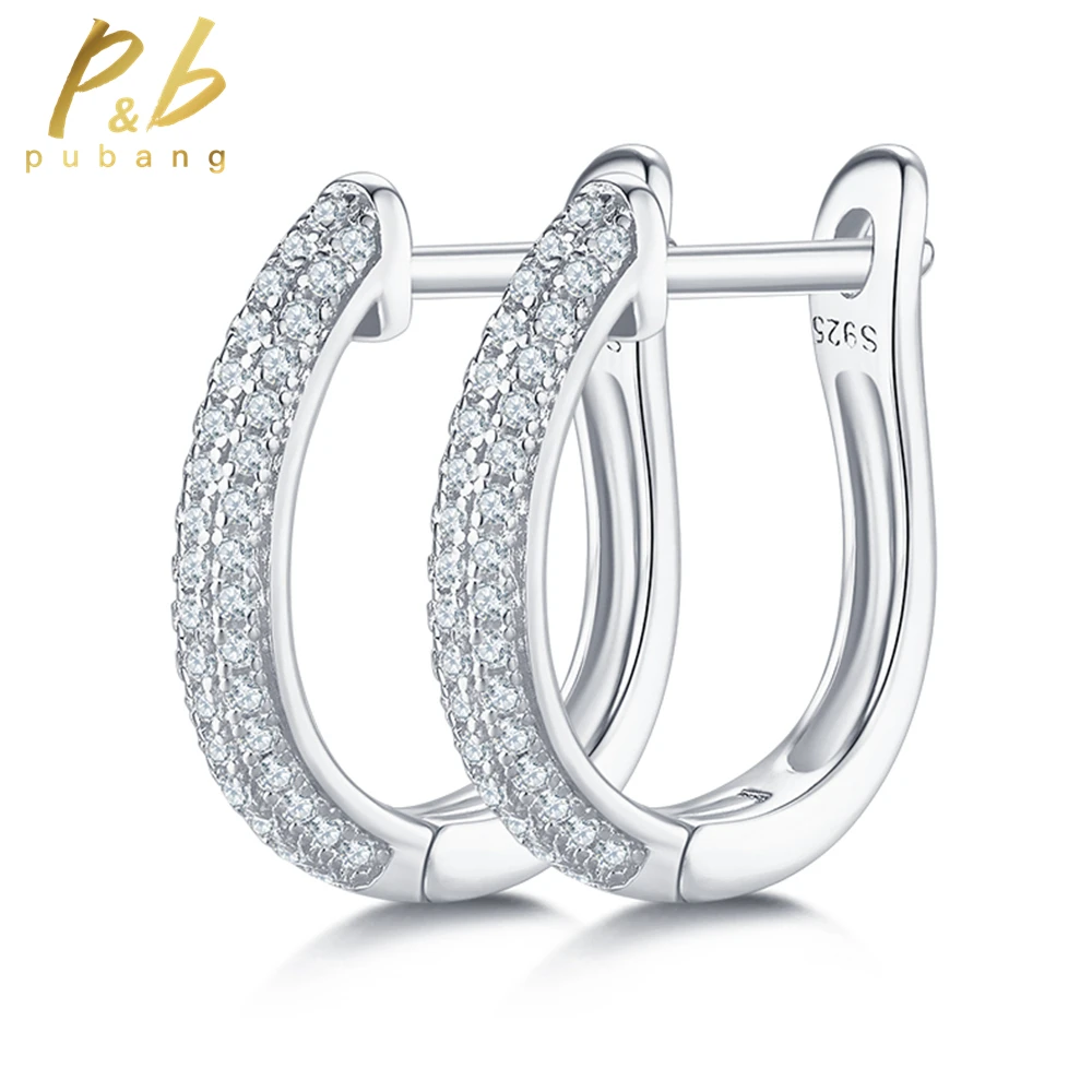 

PuBang Fine Jewelry Solid 925 Sterling Silver Moissanite Diamond Engagement Hoop Earrings for Women Sparkling Gift Free Shipping