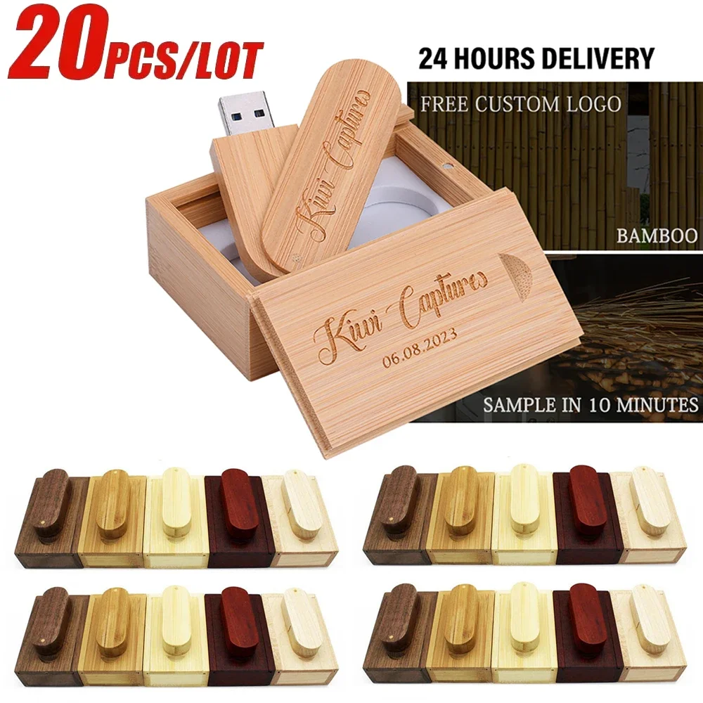 20pcs/lot USB 2.0 Flash Drive 4GB 8GB 16GB 32GB 64GB 128GB Wooden Swivel Saber Pen drive High speed Memory stick wedding gifts