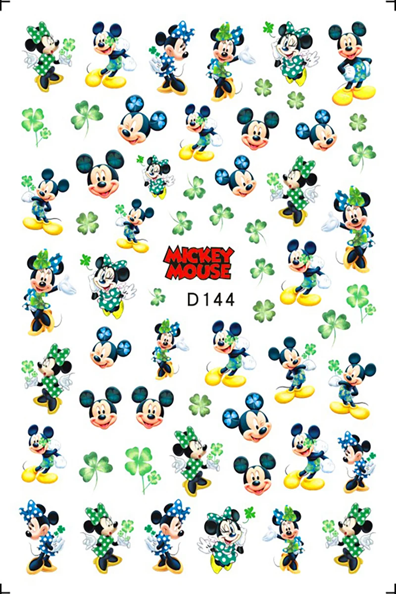 Disney New Nail Stickers Manicure Supplies Manicure 3D Clover Mickey Mouse Cartoon Stickers Nail Decals Nail Art Decoration