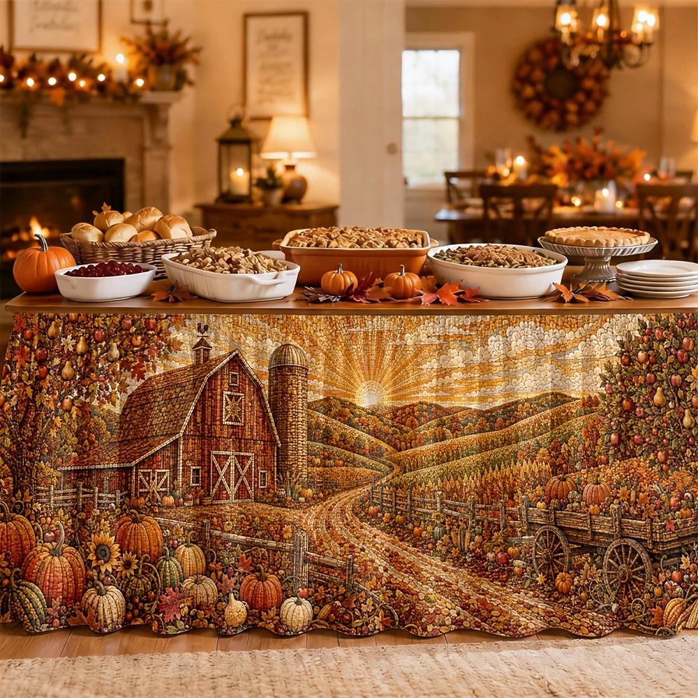 Tablecloth - Harvest Scenery of Autumn Farm - Rural Countryside Style - Suitable for Autumn - Thanksgiving, Halloweenxzj