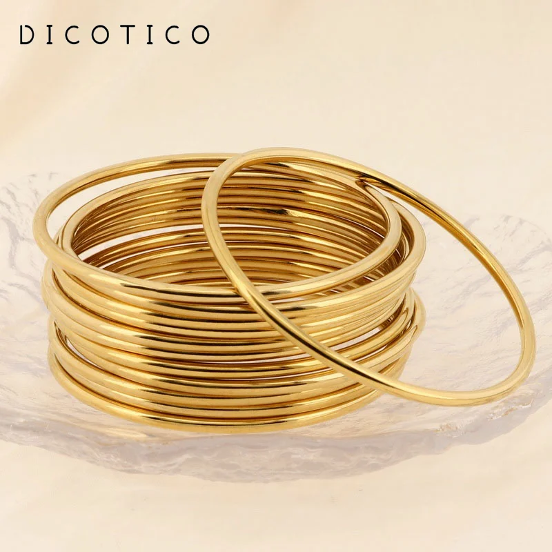 Simple Stainless Steel Bracelet For Women Men Gold Silver Color Geometry Wire Round Bangle Female Trendy Jewelry Wristband Gifts