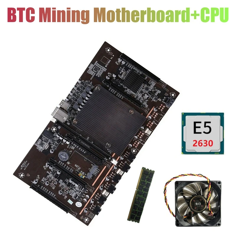 

X79 H61 BTC Miner Motherboard With E5 2630 CPU+RECC 4G DDR3 RAM+Fan 5 PCIE Support 3060 3070 3080 Graphics Card