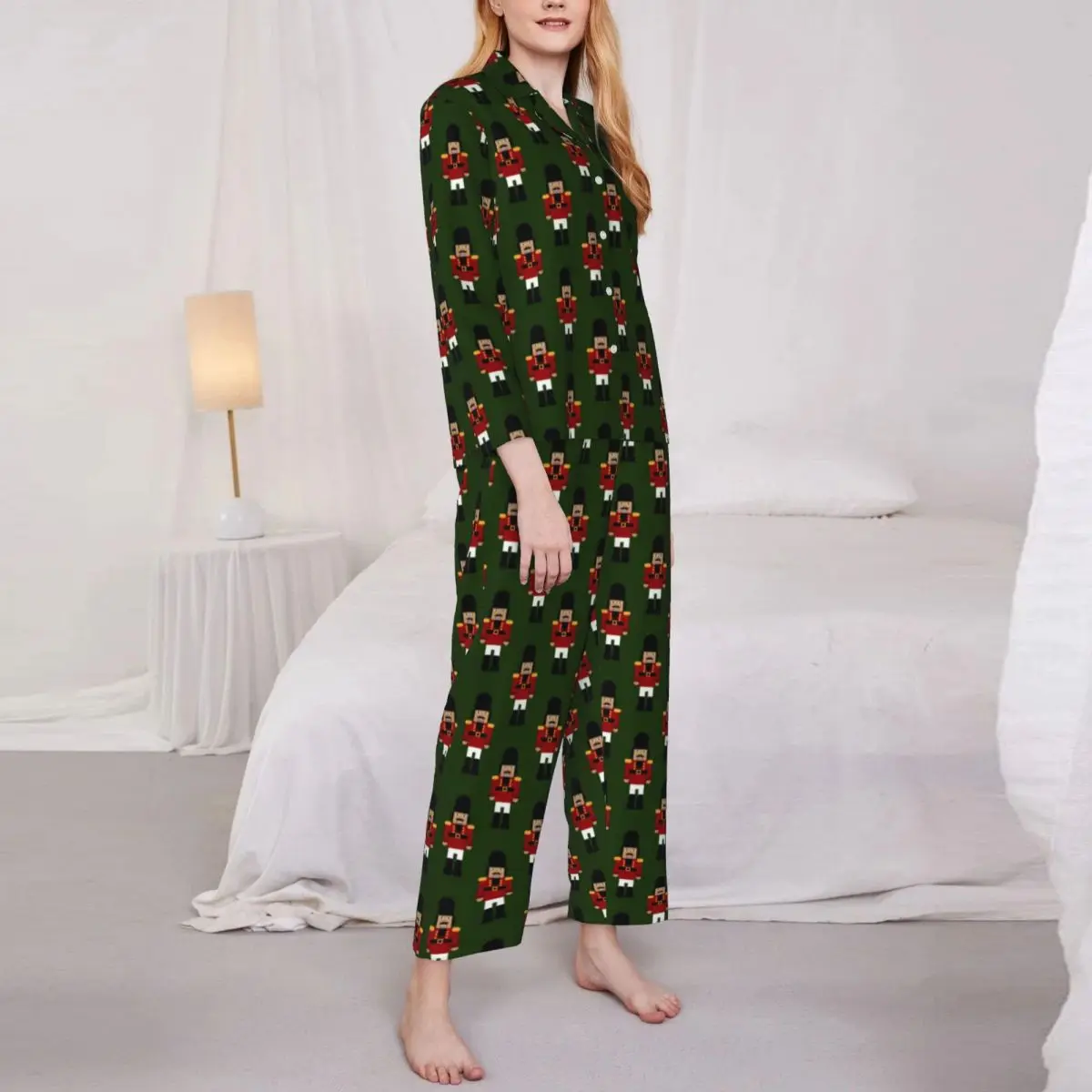 Pajamas Woman Nutcracker Home Nightwear Solider Print Two Piece Aesthetic Pajama Set Long Sleeve Warm Oversized Home Suit