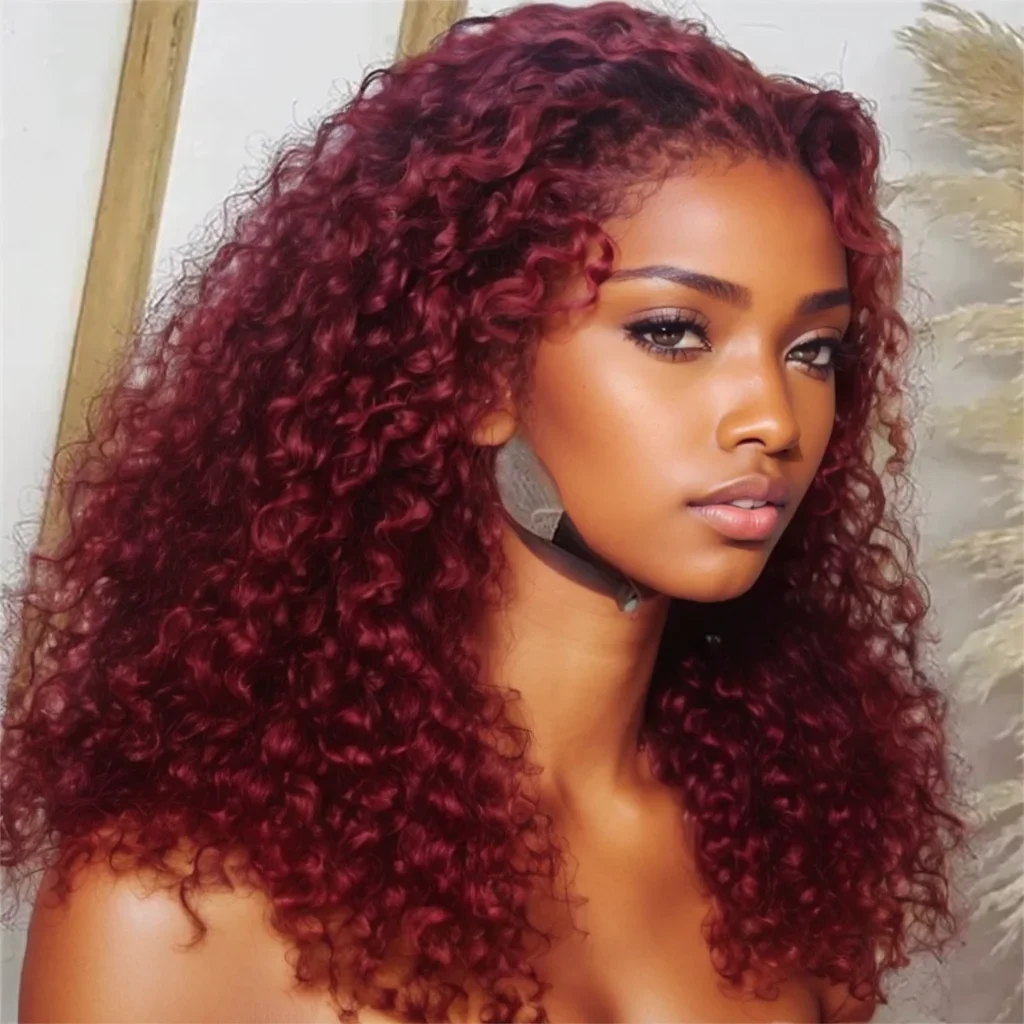 250%高密度ショートボブバーガンディ13x4 HDレースフロント人毛ウィッグ99Jレッドディープウェーブブラジリアンカーリーグルーレスレースフロントウィッグ