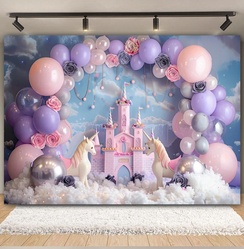 Newborn Baby 1st Birthday Photography Backdrop Balloons Tent Bear Cake Smash Kids Birthday Party Baby Portrait Background Props