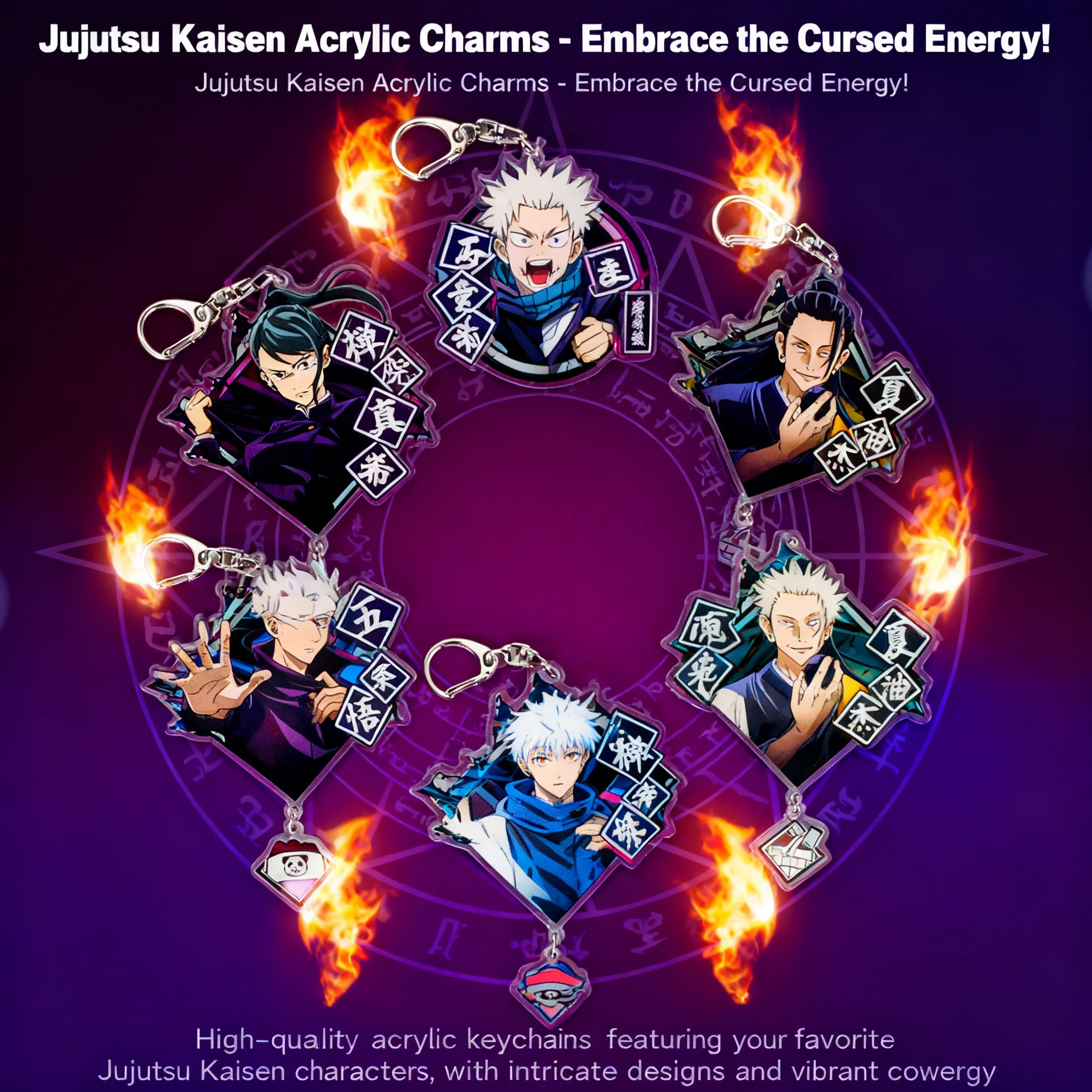 

Wholesale Jujutsu Kaisen Acrylic Keychain Satoru Gojo Yuta Okkotsu Inumaki Toge Anime Merchandise Official Goods Free Shipping