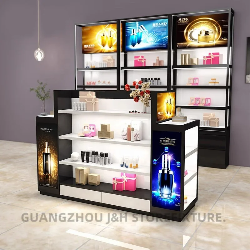 Customized. modern makeup display combination rack multifunctional floor display stand cosmetic metal makeup cosmetics display r