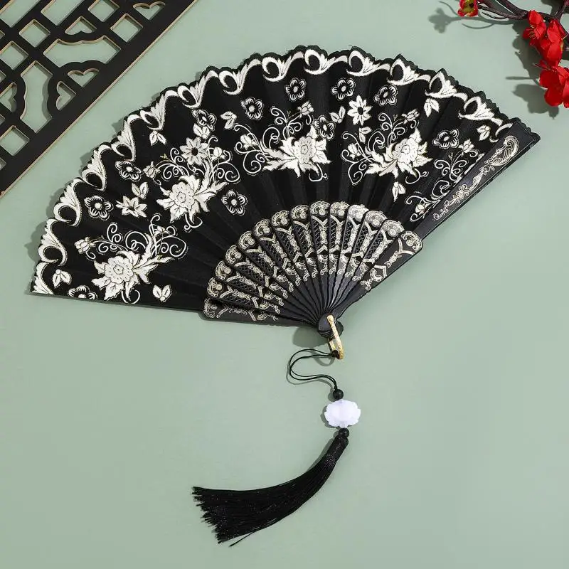Gold Powder Plastic Fan Art Craft Gift Home Decor Vintage Folding Fan Chinese Style Dance Performance Hand Fans