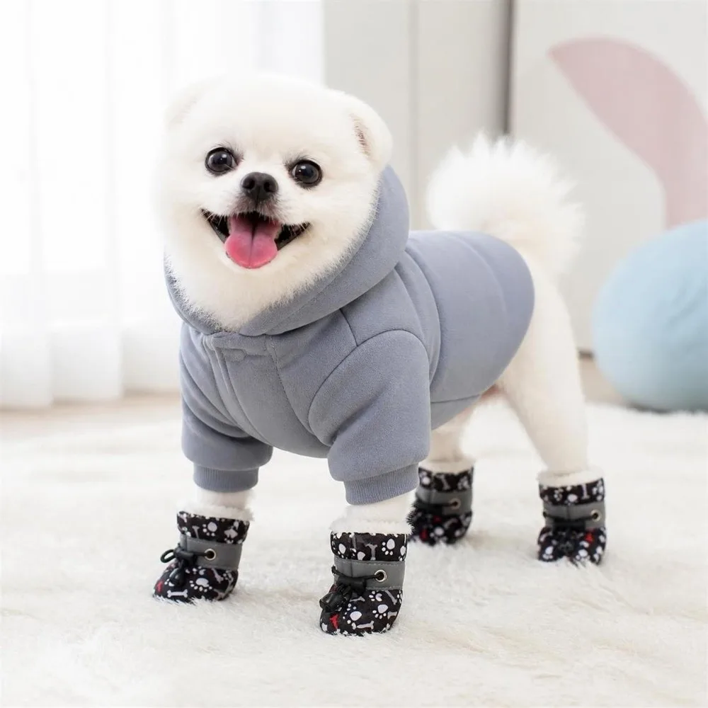 4Pcs Fashion Warm Winter Dog Shoes Anti-slip Pet Shoes Cartoon Thickened Cats Puppy Socks for Small Medium Dog
