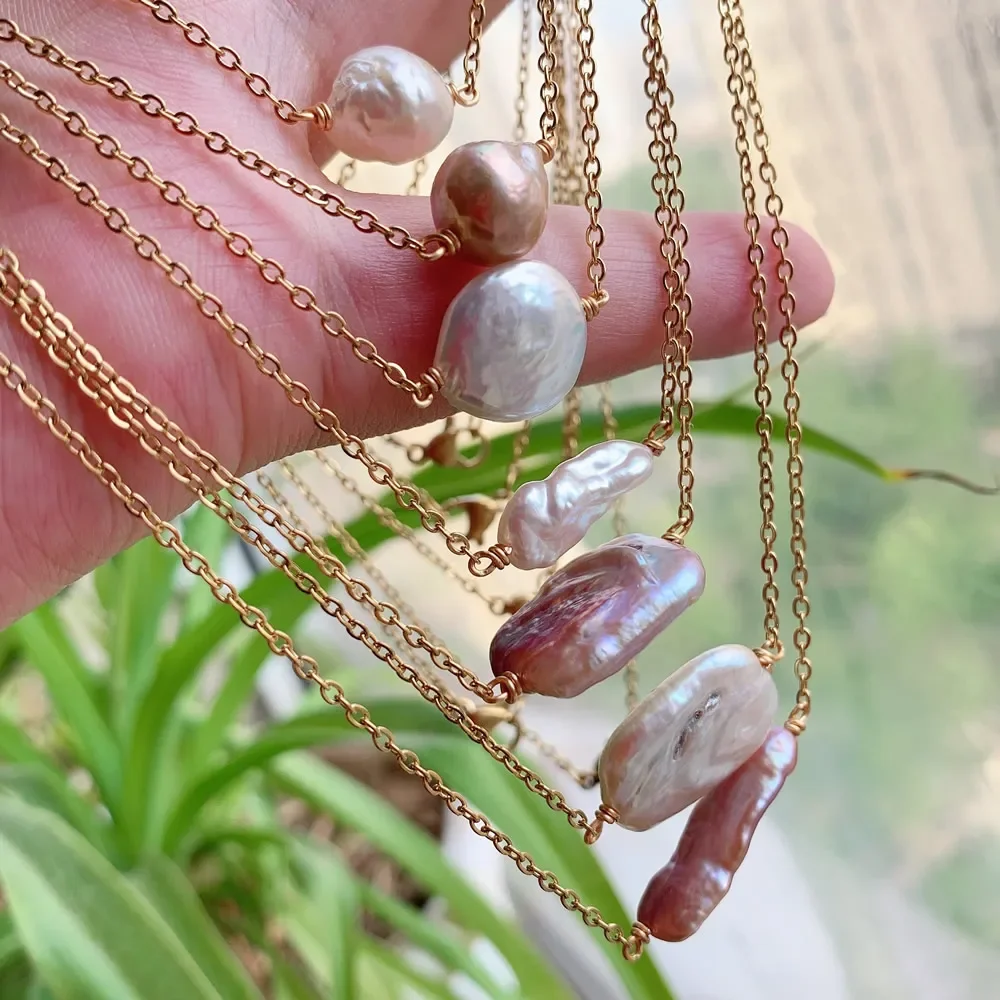 Real Natural Freshwater Pearl Necklace for Women Irregular Round Square Coin Stick Drop Baroque Pearl Pendant Necklace Choker