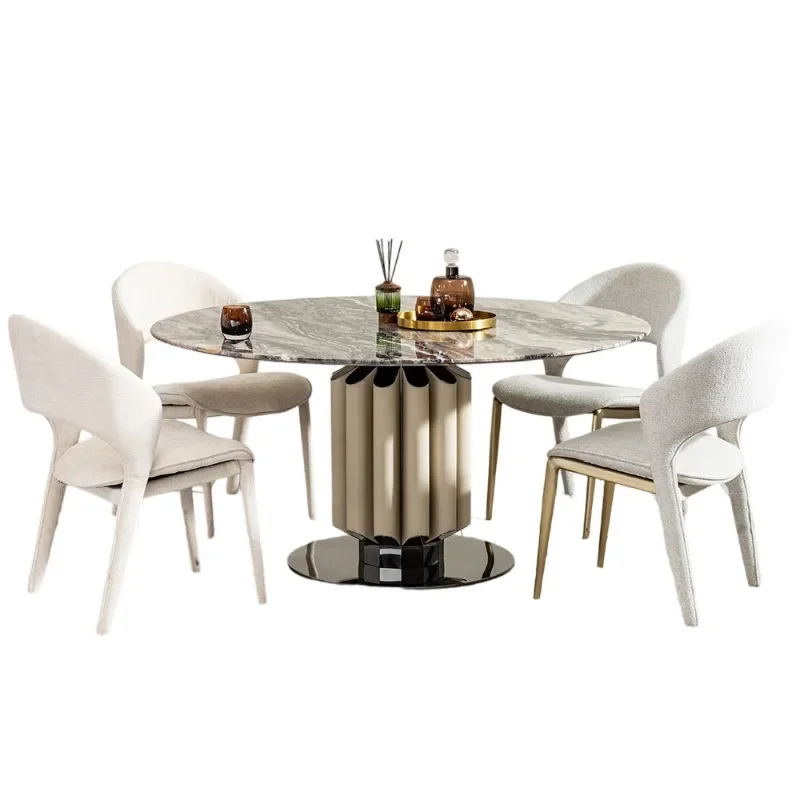 Italian light luxury dining table and chairs high-end round dining table marble round dining table set