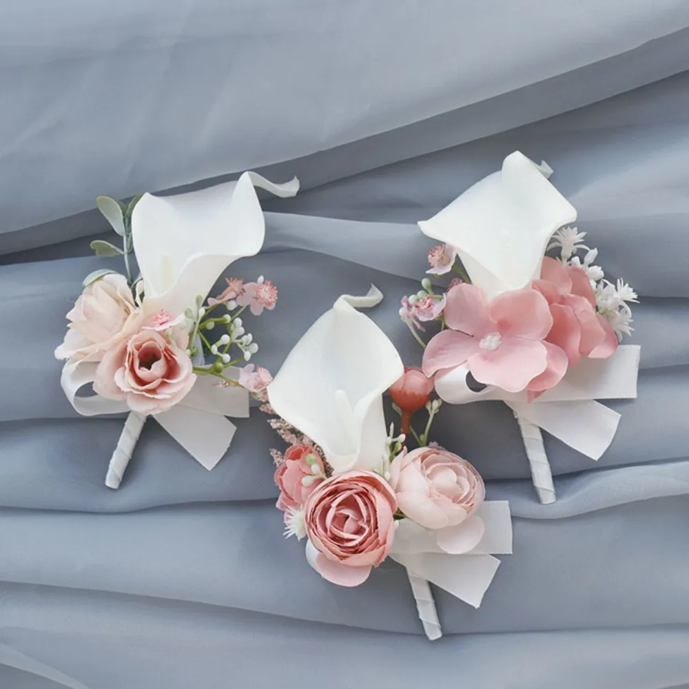 Naakt Roze Kunstroos Bloemen Boutonnieres Bruidsjonkers Bruiloftaccessoires Bruidsmeisje Corsage Huwelijk Accessoire