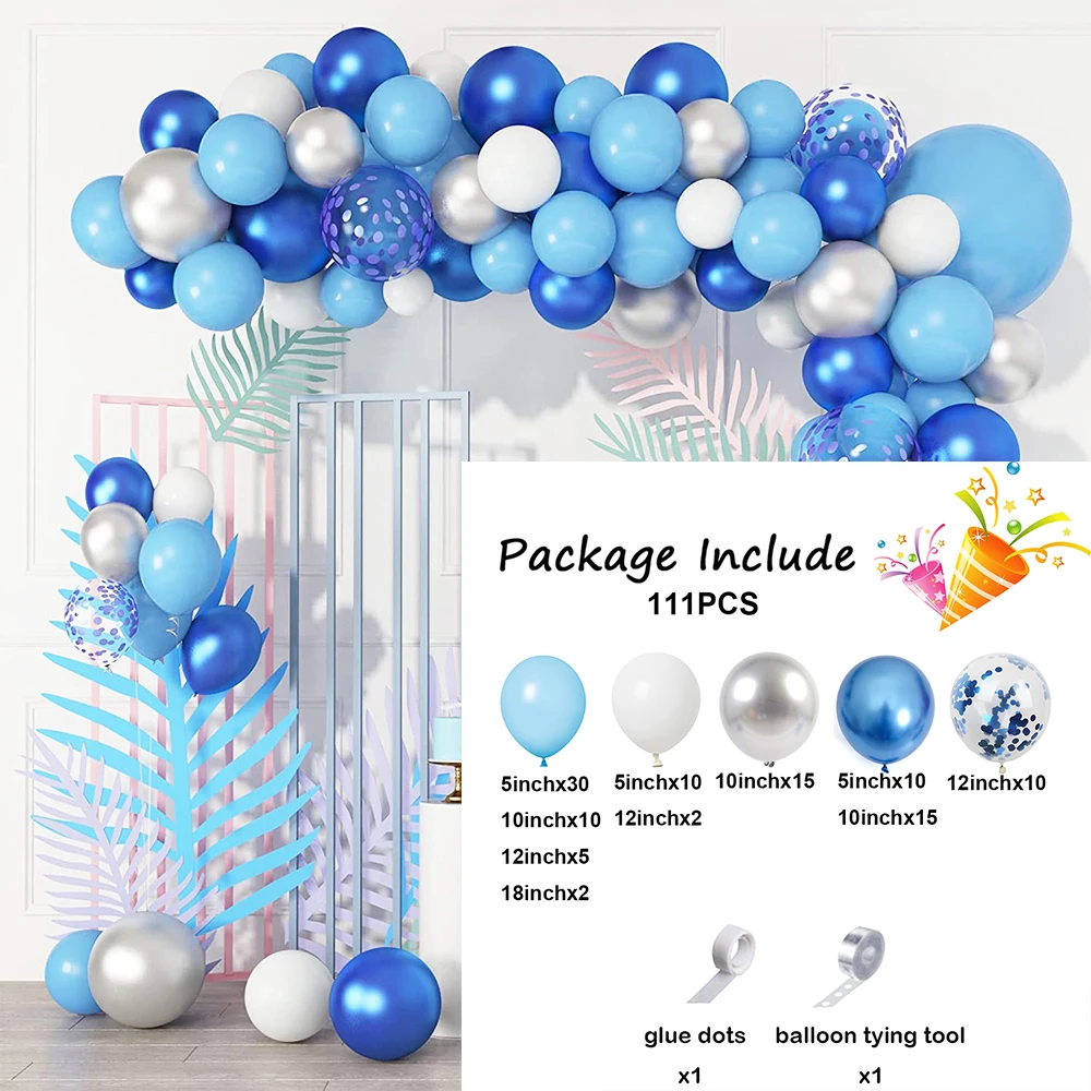 111Pcs White Blue Metallic Navy Blue Silver Balloons Baby Shower Arch Garland Kit Confetti Ballon Birthday Party Wedding Decor