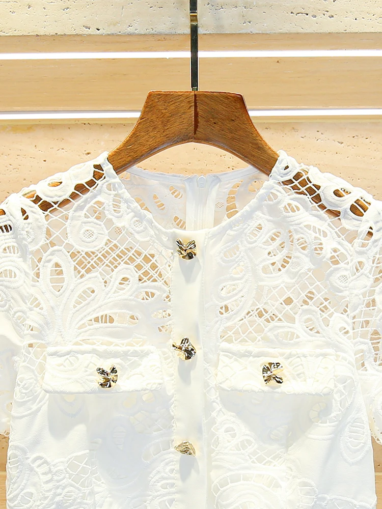 Ele longue dentelle Dr femmes taille haute évider Design été Faion trajet Sle a-ligne jupe ort Sve rond Ne