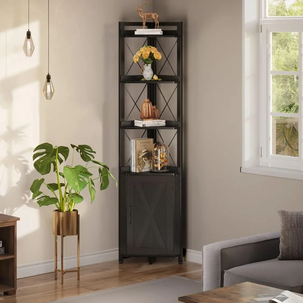 Estante de canto rústico com armazenamento, 5-Tier Plant Rack