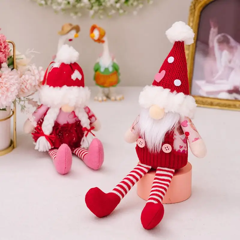 Valentine's Day Gnomes 2X Cute Dwarf Gnomes Decorations For Valentines Handmade Mr. And Mrs. Tomte Scandinavian Figurine Red