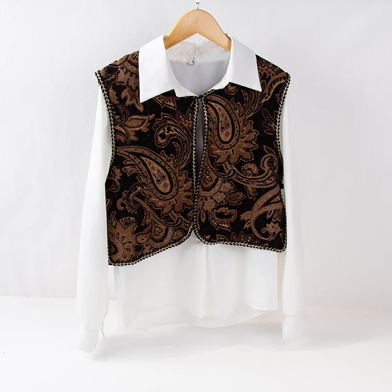 Ethnic Style Shawl Vintage Outerwear Floral Short Vest Jacket Hot Women's Loose Relaxed Vest Sweetheart Casual Sleeveless Tops