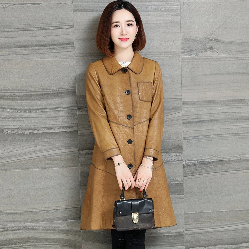 AYUNSUE Genuine Leather Jacket Women Autumn Real Sheepskin Leather Coat Long Jackets Leather Trench Coats Chaqueta Cuero Mujer