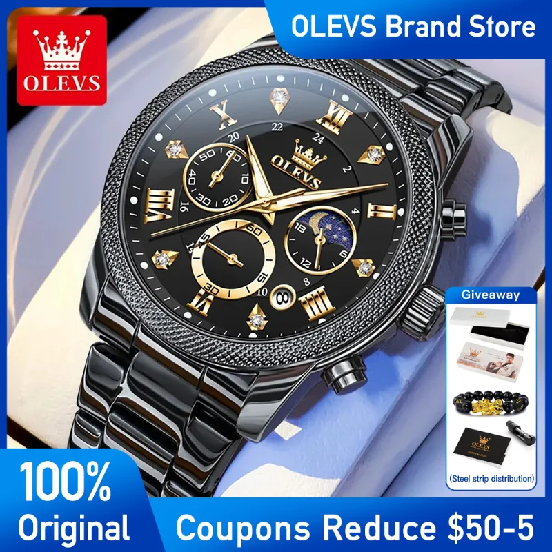 

OLEVS Mens Watch fashion Stainless steel Brand Quartz Watch Waterproof Luminous calendar Men's Wristwatch high-end Reloj