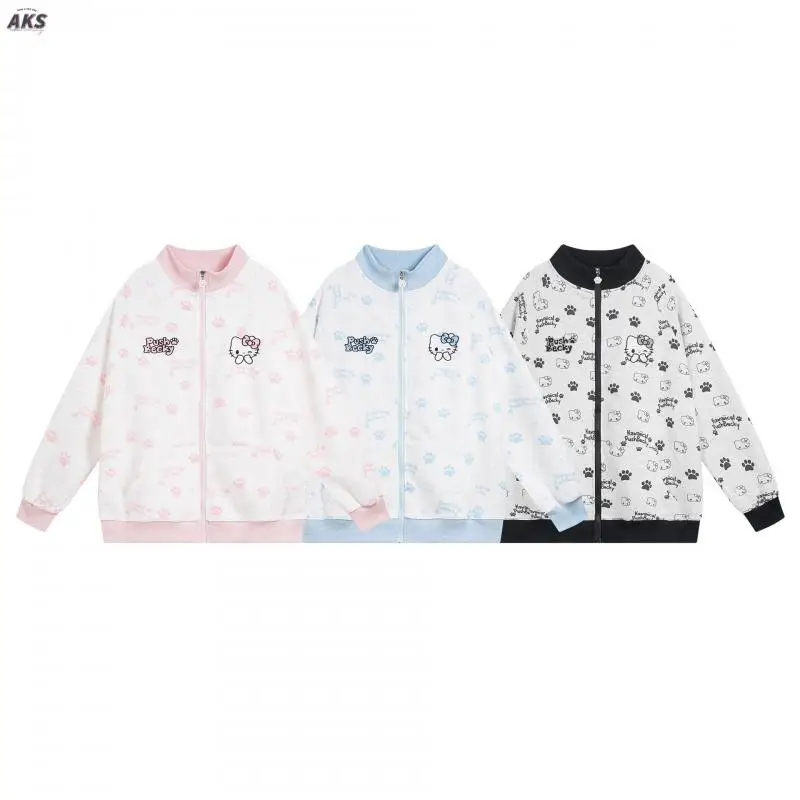 Sanrios Hello Kitty Couple Zip Sweatshirt Cartoon Spring Autumn Cardigan Tops Anime Unisex Jacket Cute Sports Shirt Girl Gift