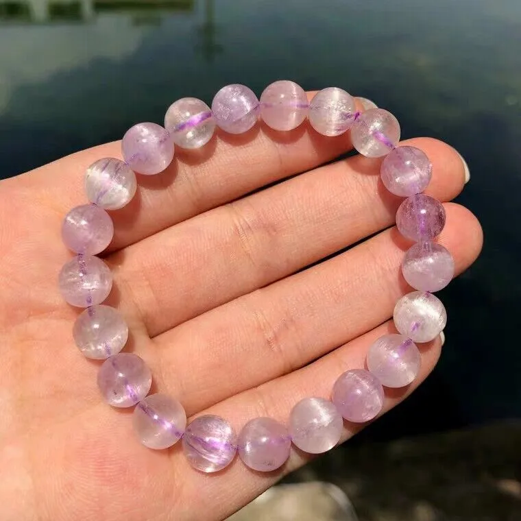 Natural Purple Kunzite Quartz Clear Round Beads Bracelet 7mm 8mm 9mm Yellow Kunzite Jewelry Cat Eye Crystal Stretch AAAAAA