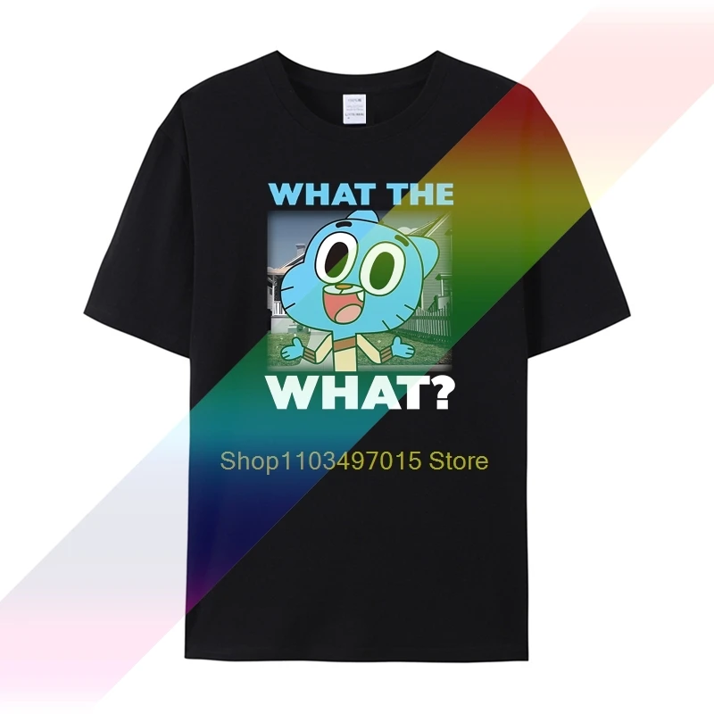 Image of Cooles Herren-T-Shirt mit Rundhalsausschnitt von Gumball What The Mens, grafisch bedruckt, kurzärmelig, lässig