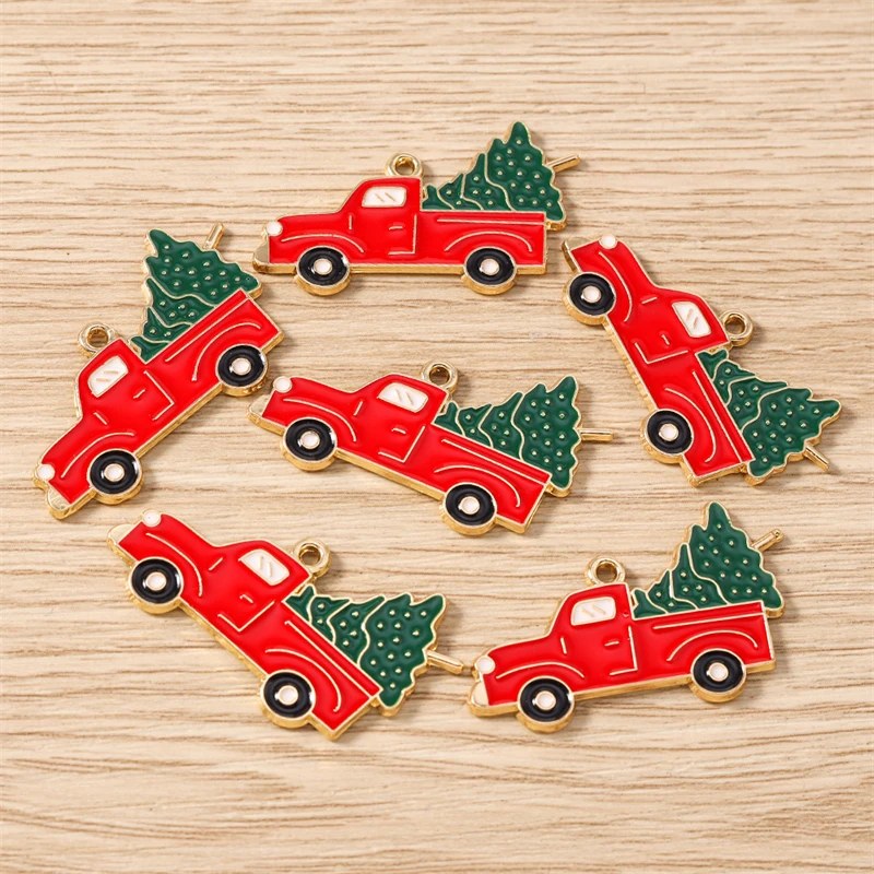 10 Stück 36 x 21 mm niedliche Emaille-Auto-Weihnachtsbaum-Charms-Anhänger für Schmuckherstellung, Halsketten, Ohrringe, Armbänder, DIY-Bastelbedarf – Detail 6