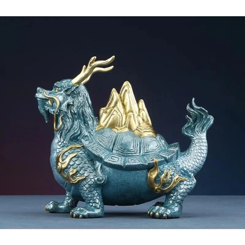Color Copper Jinshan Dragon Turtle Ornament Copper Turtle Home Furnishing Entrance Living Room New Chinese Crafts Opening