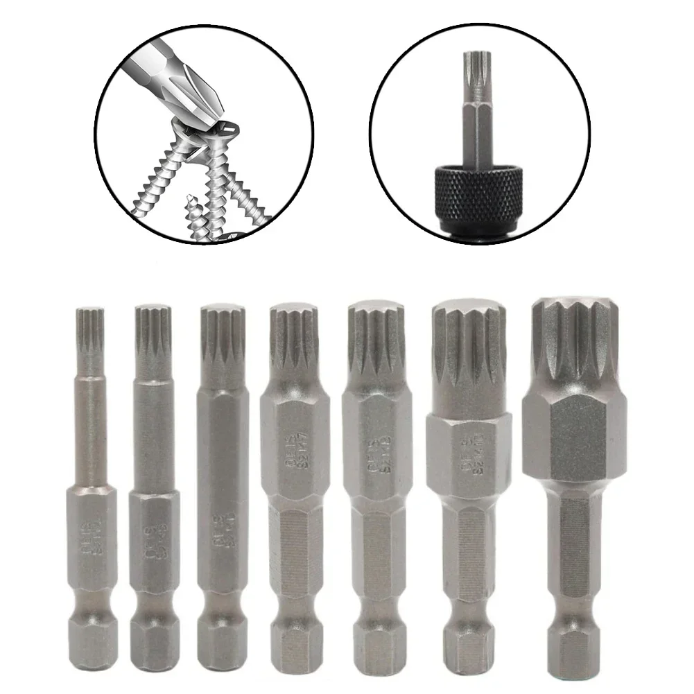 50mm 12 Point Torx Screwdriver Bit 6.35mm Hex Shank Magnetic M4-M-12 Optional Hand Tool Accessories Drill Bits Silver