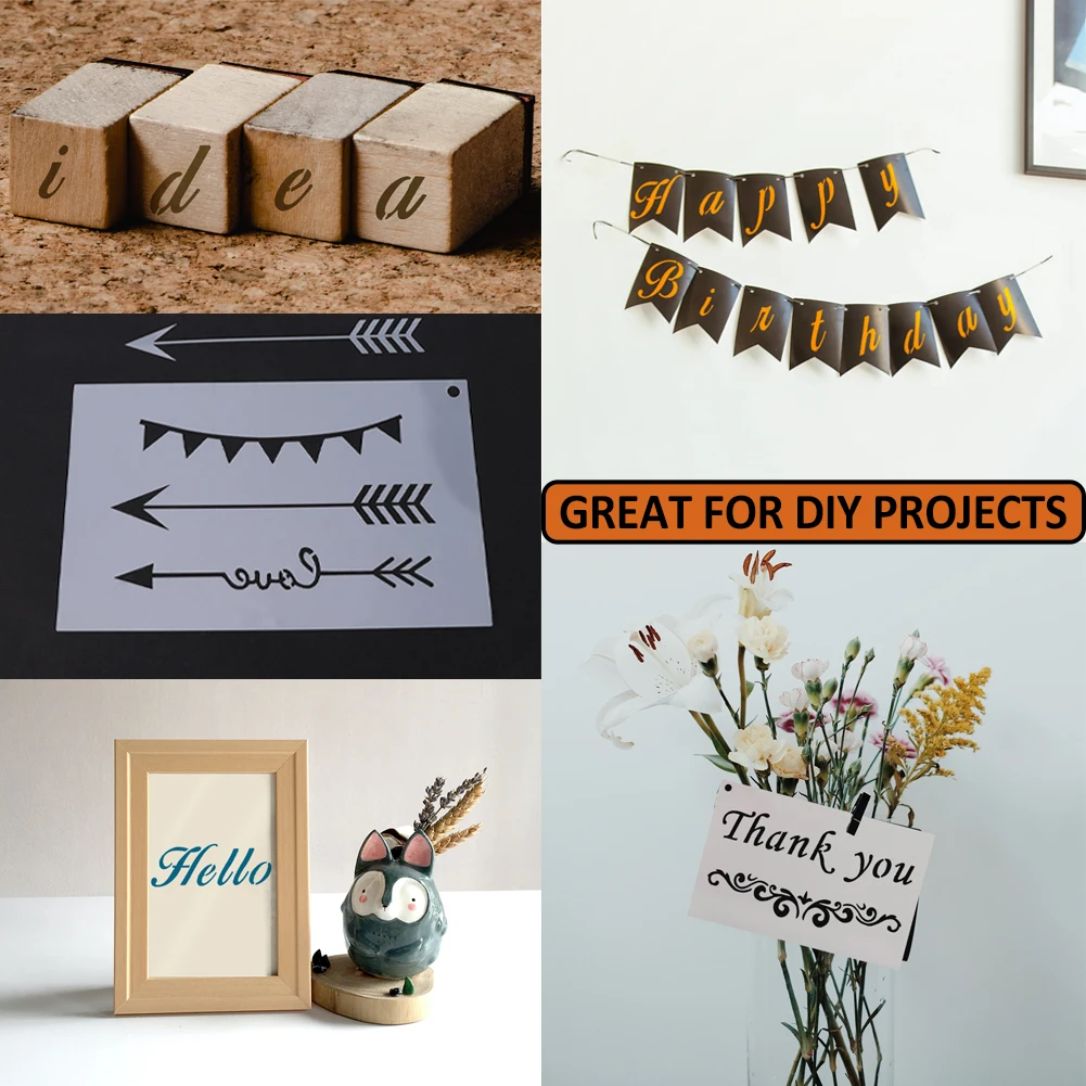 레터 스텐실 현관 원단 초안 템플릿, 재사용 가능한 DIY 공예, 회화용 목재, 벽 미술 알파벳 번호, 45 개/팩